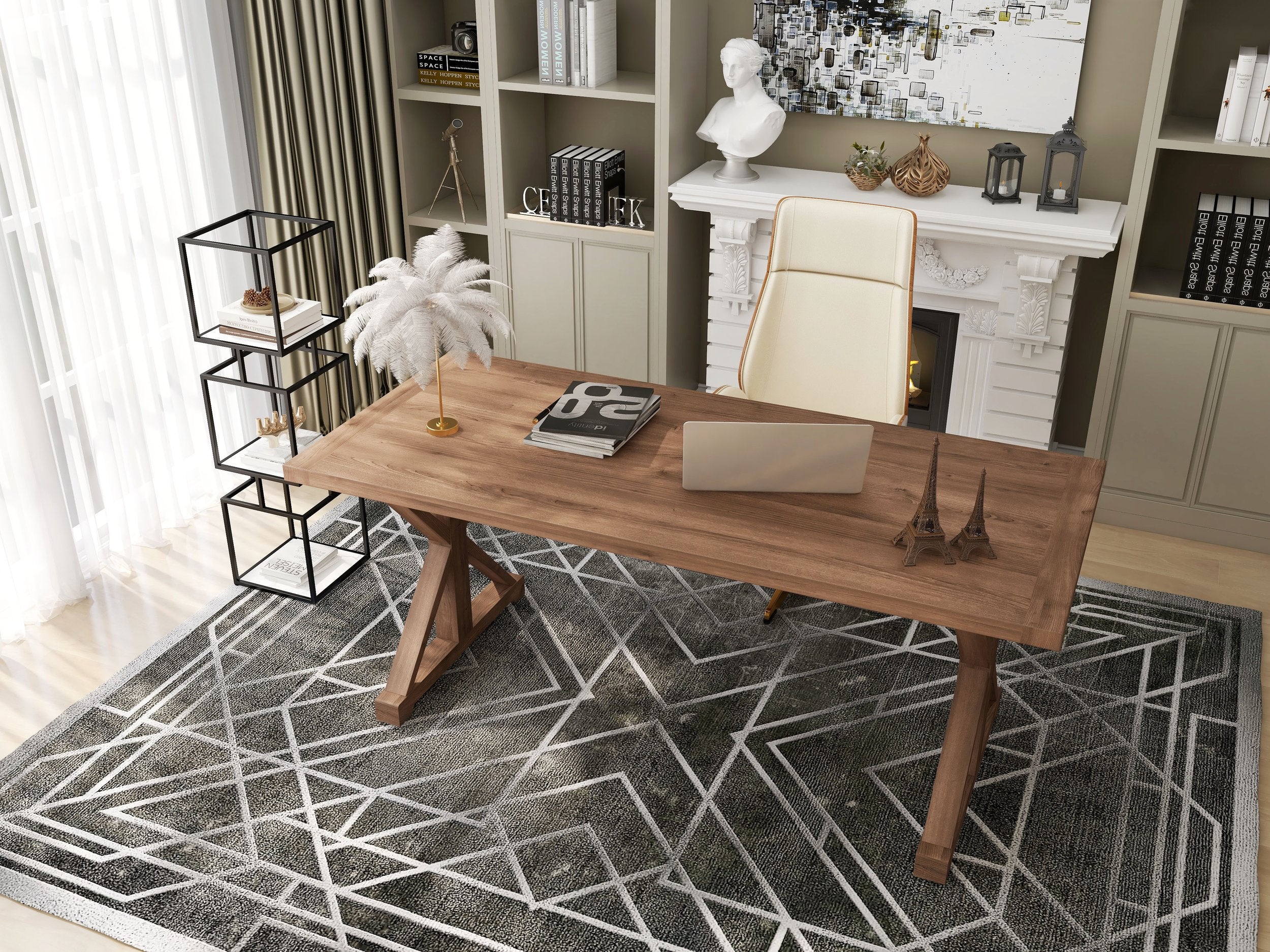 HMR - Vintage Style Rectangular Pine wood Farmhouse Desk