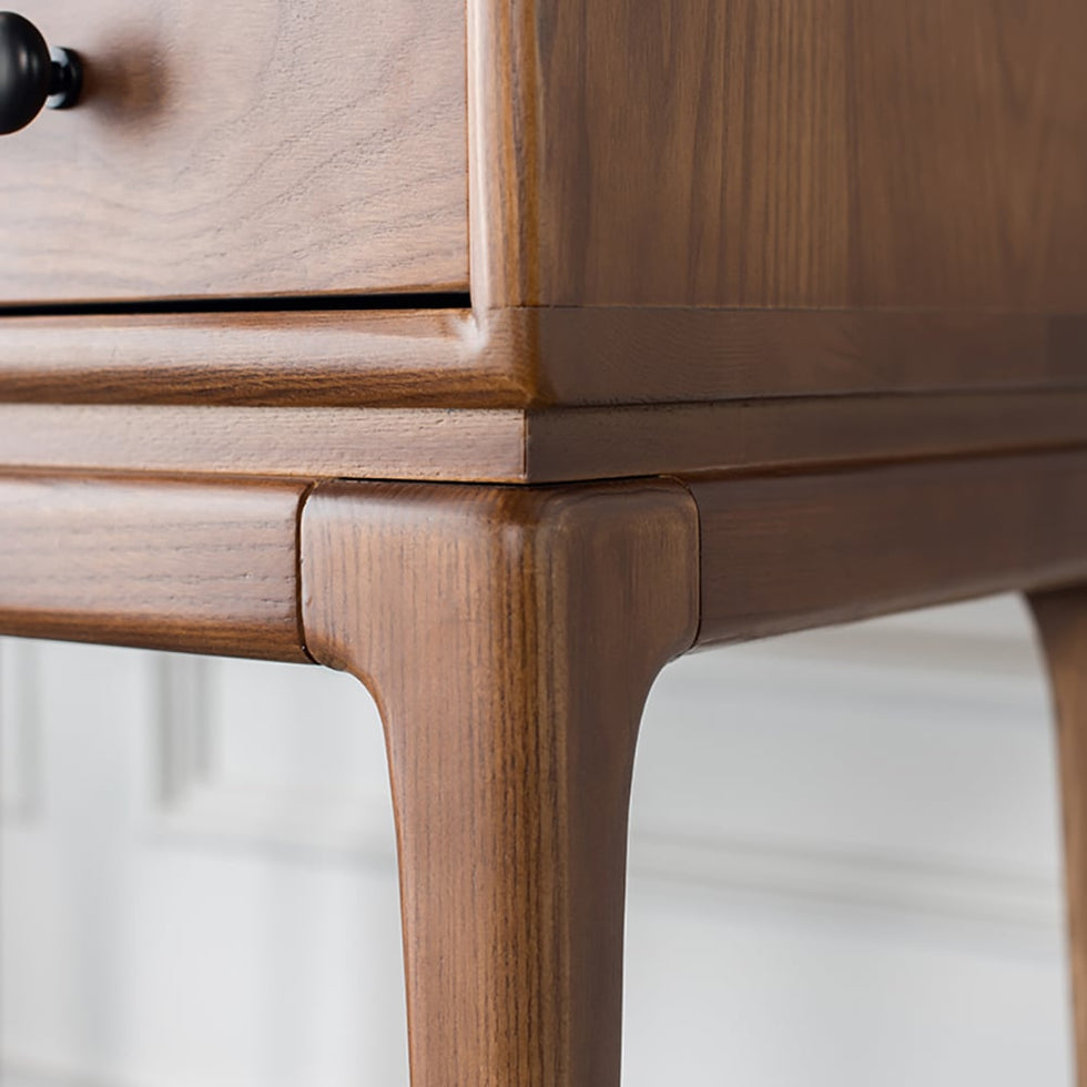HMR - Tanic Mid Century Modern Chest Cabinet with Storage 3 Drawers of Ash Wood in Walnut