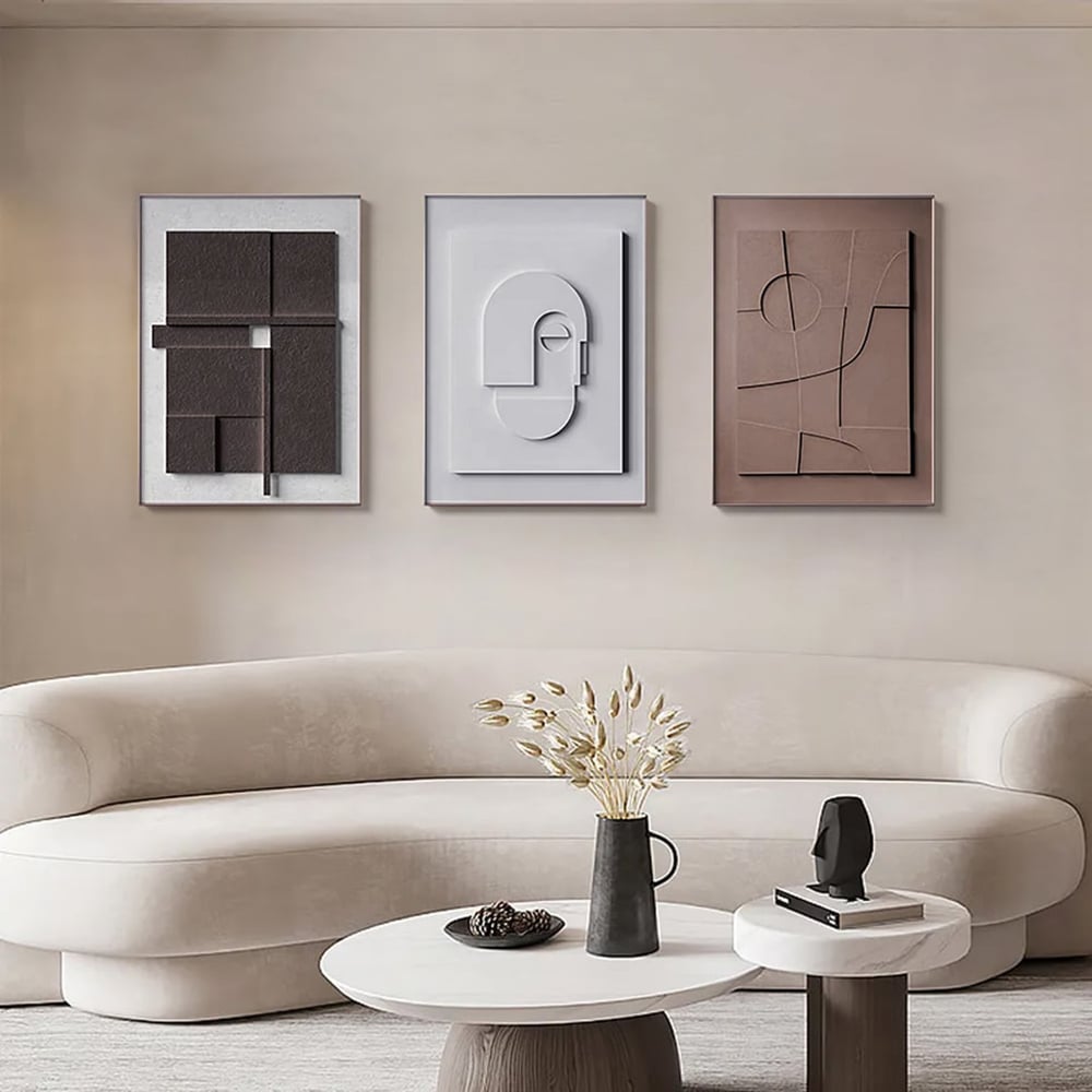HMR - 3 Pieces Japandi Canvas Wall Art Print Hanging Wall Decor Set with Rectangle Frame