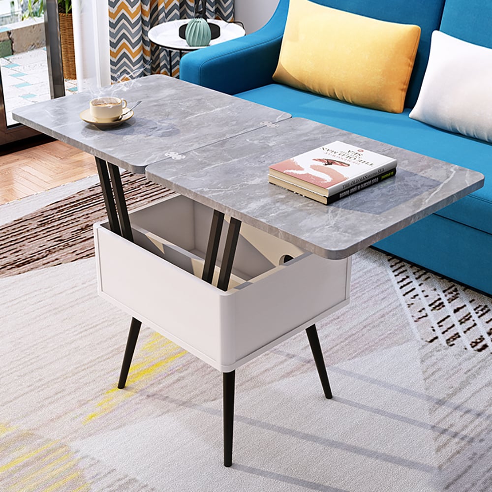 HMR - Lift Top Coffee Table with Storage MDF Top and Carbon Steel Base Extendable in Gray