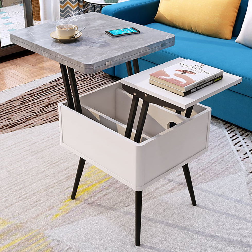 HMR - Lift Top Coffee Table with Storage MDF Top and Carbon Steel Base Extendable in Gray