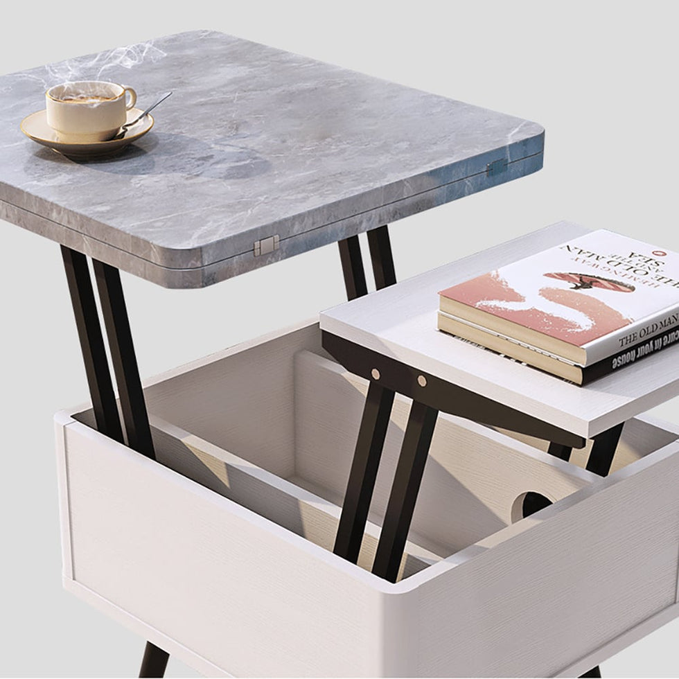 HMR - Lift Top Coffee Table with Storage MDF Top and Carbon Steel Base Extendable in Gray