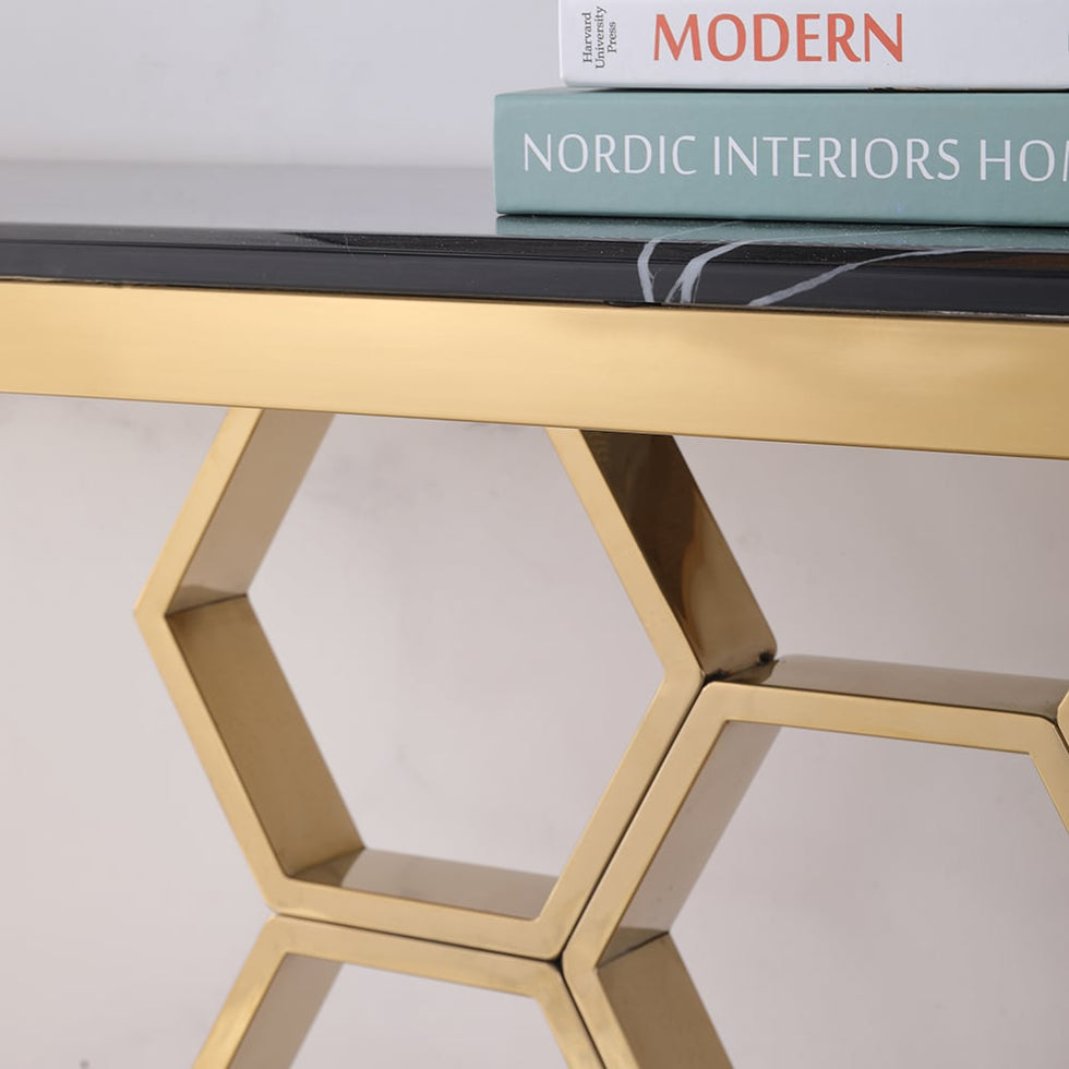 HMR - 59" Modern Rectangle Black Marble Console Table Narrow Entryway Table