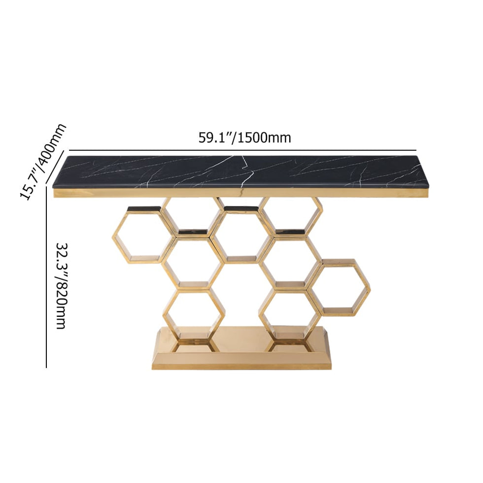 HMR - 59" Modern Rectangle Black Marble Console Table Narrow Entryway Table