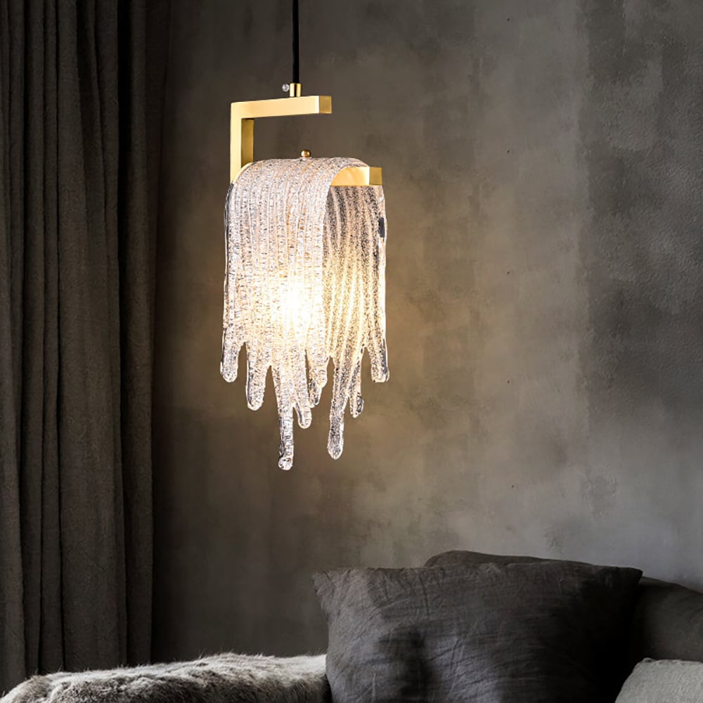 HMR - Modern Gold Pendant Light 1-Light Handmade Glass Waterfall for Bedroom and Living Room