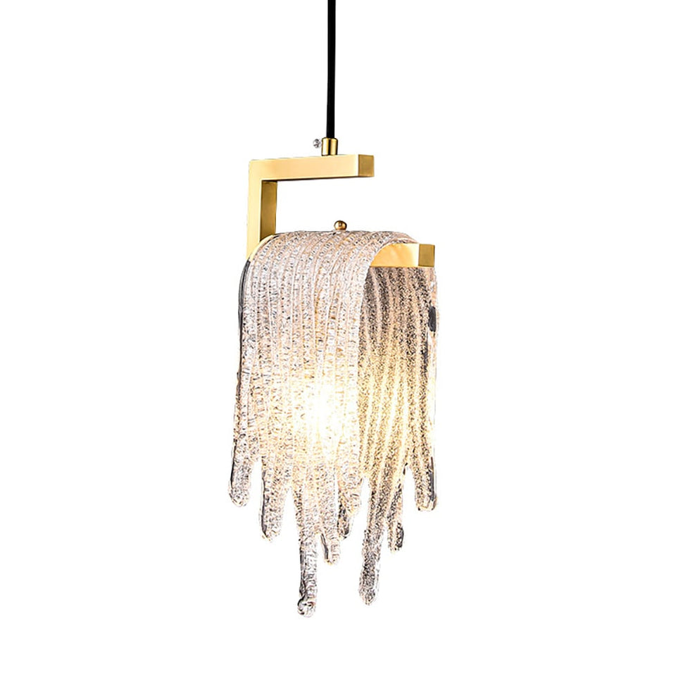 HMR - Modern Gold Pendant Light 1-Light Handmade Glass Waterfall for Bedroom and Living Room