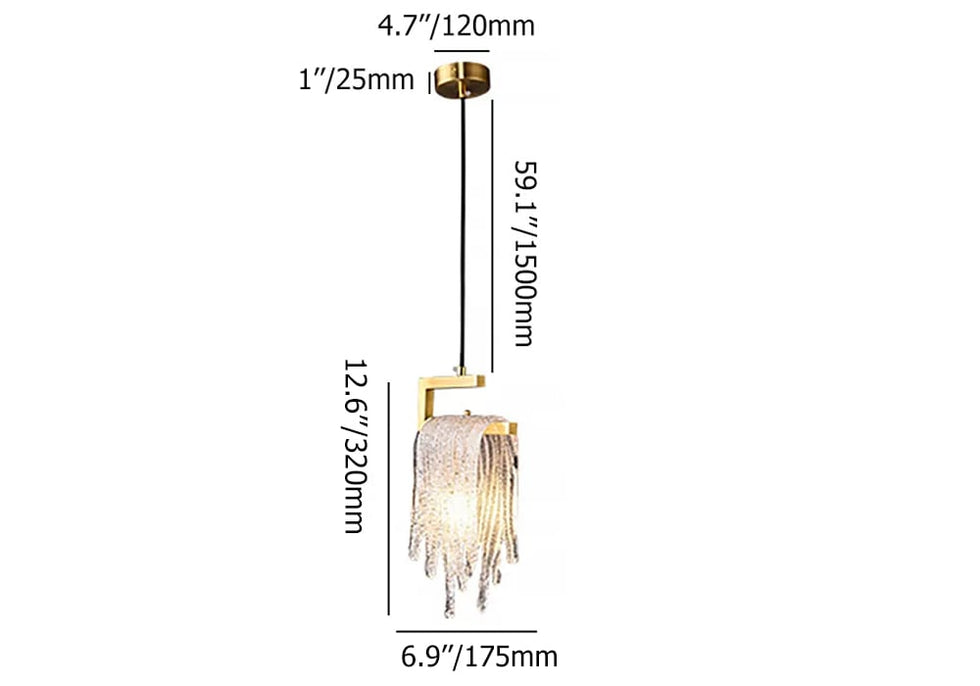 HMR - Modern Gold Pendant Light 1-Light Handmade Glass Waterfall for Bedroom and Living Room