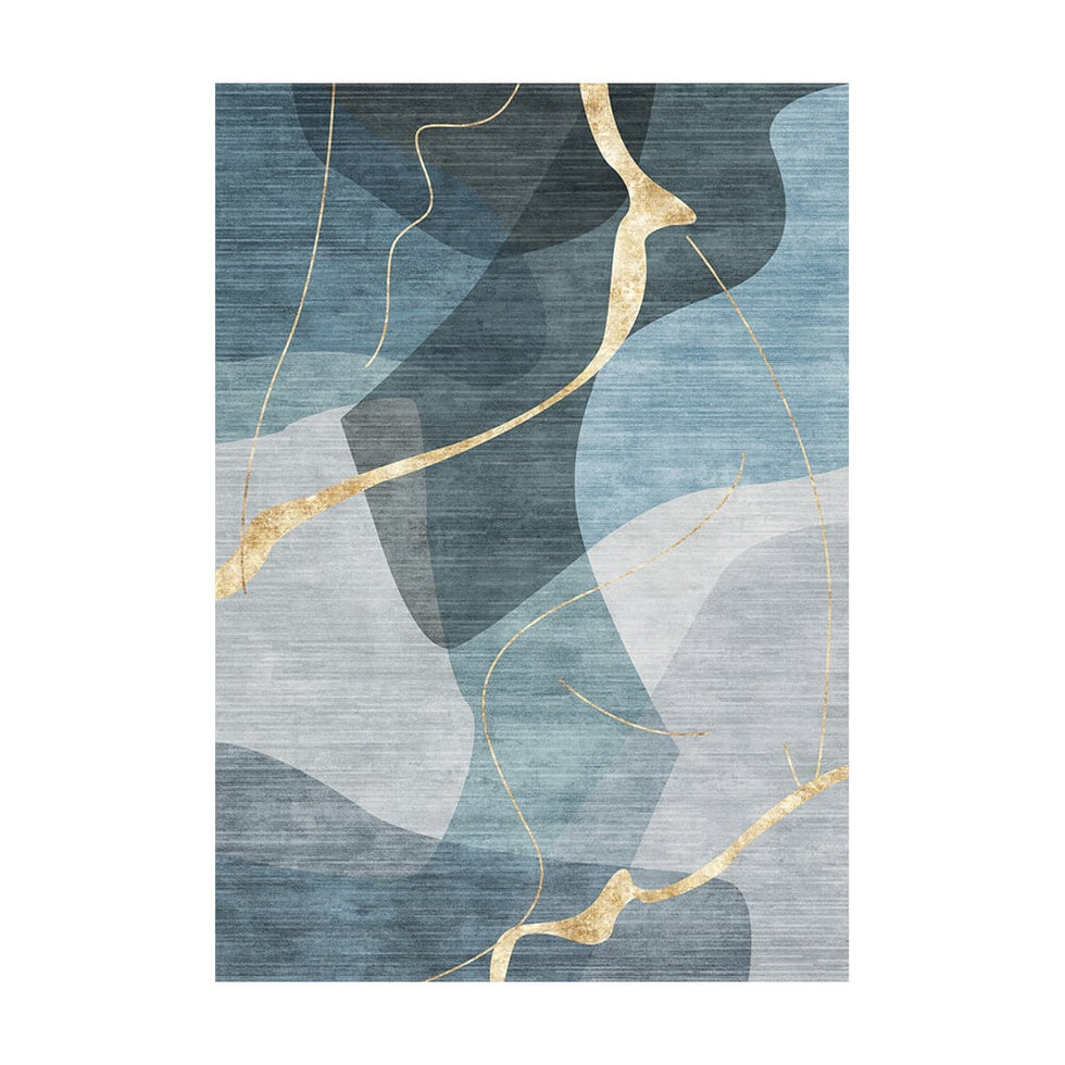 HMR - Multi-purpose Modern Style Nylon Retangular Blue & Gold Florid Area Rug