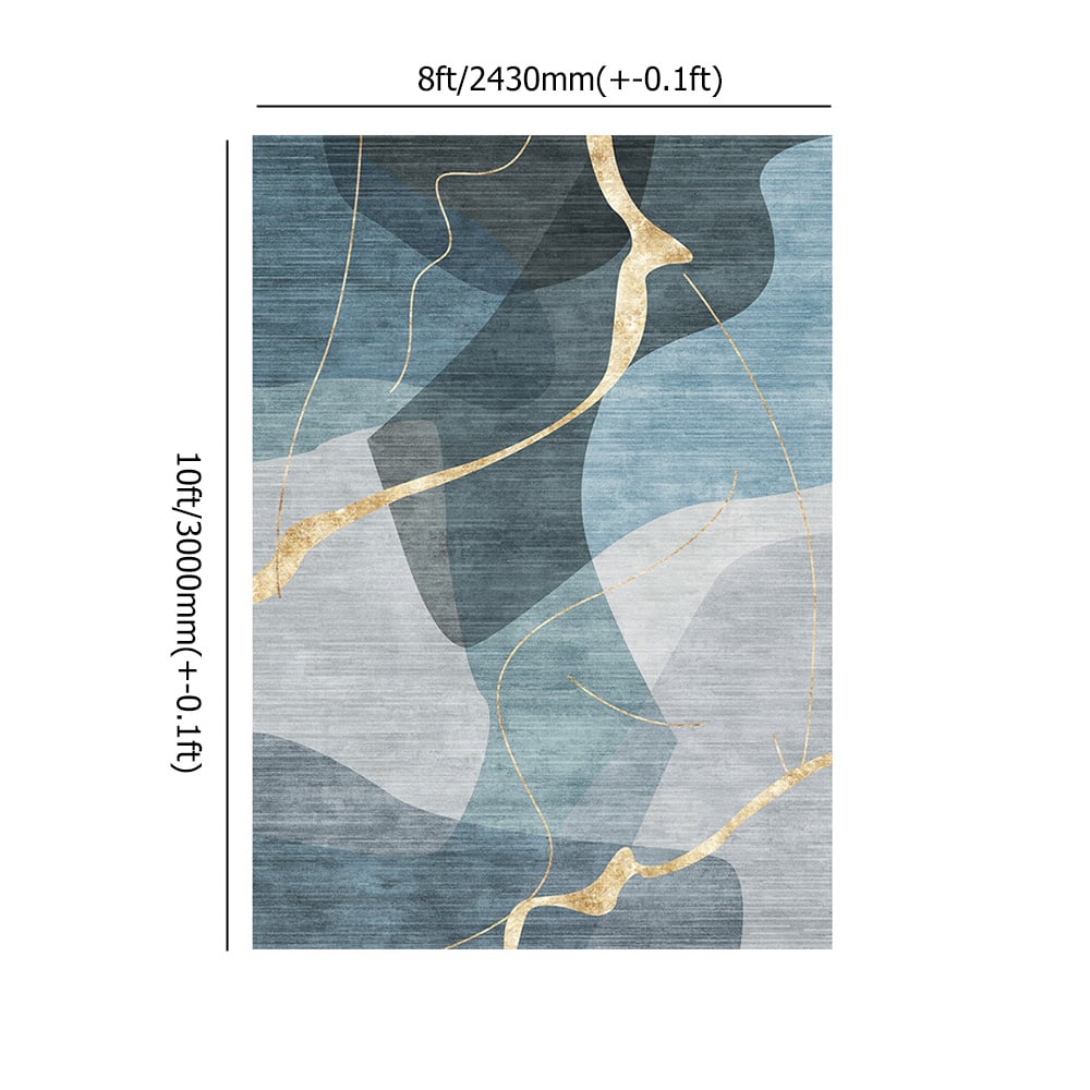HMR - Multi-purpose Modern Style Nylon Retangular Blue & Gold Florid Area Rug
