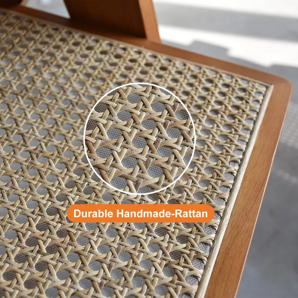HMR - Archic Japandi Bleached Wood Rattan Dining Chair with Solid Wood Frame