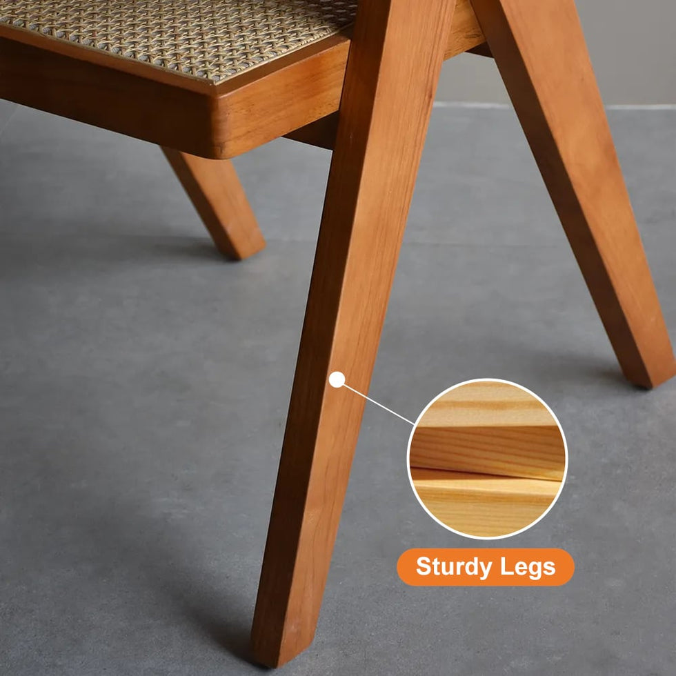 HMR - Archic Japandi Bleached Wood Rattan Dining Chair with Solid Wood Frame