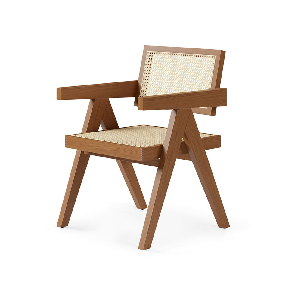 HMR - Archic Japandi Bleached Wood Rattan Dining Chair with Solid Wood Frame