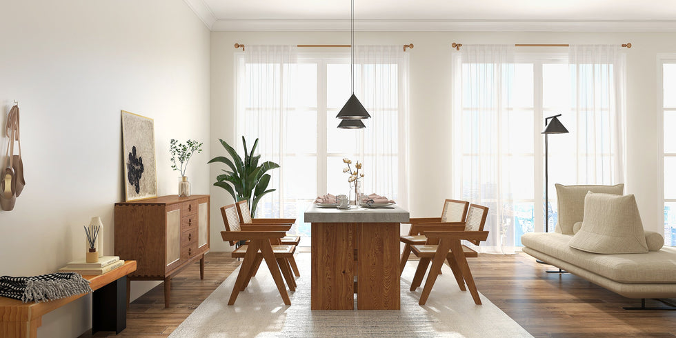 HMR - Archic Japandi Bleached Wood Rattan Dining Chair with Solid Wood Frame