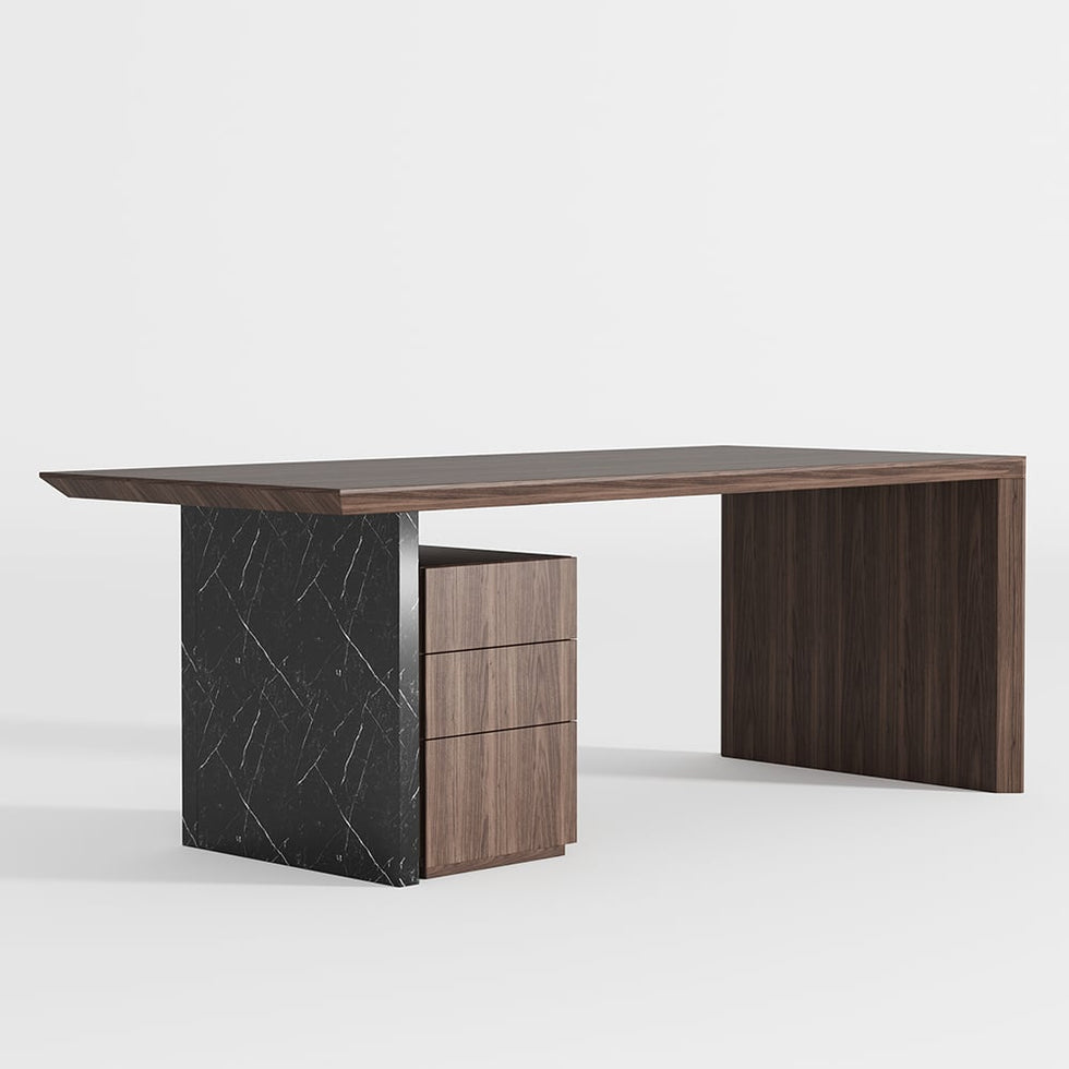 HMR - Modern Home Office Desk with Movable File Cabinet