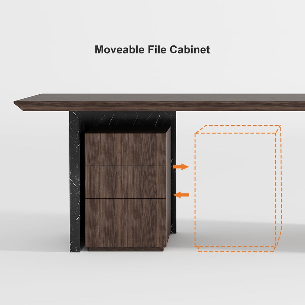 HMR - Modern Home Office Desk with Movable File Cabinet