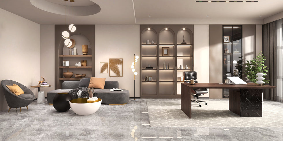 HMR - Modern Home Office Desk with Movable File Cabinet