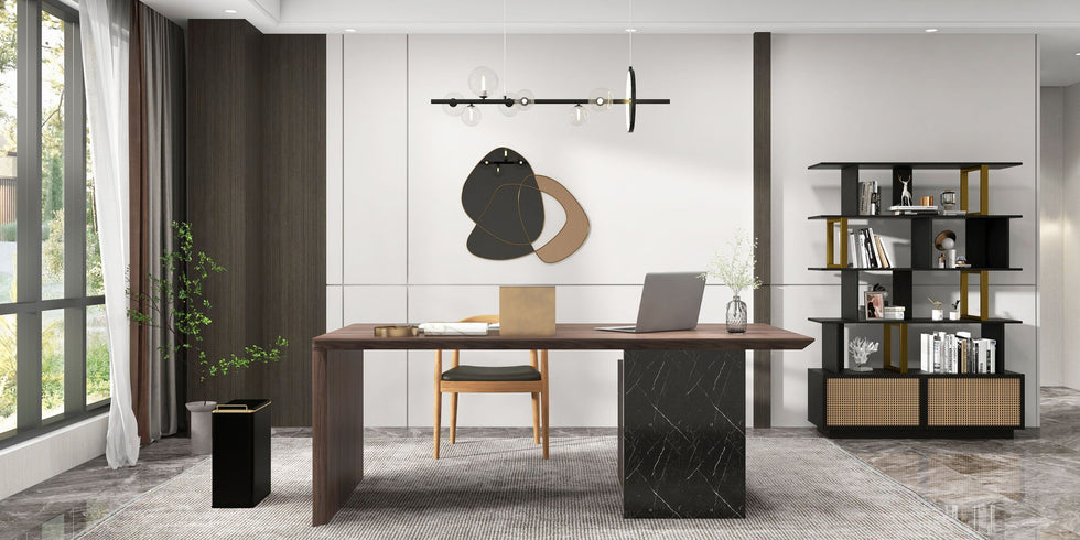 HMR - Modern Home Office Desk with Movable File Cabinet