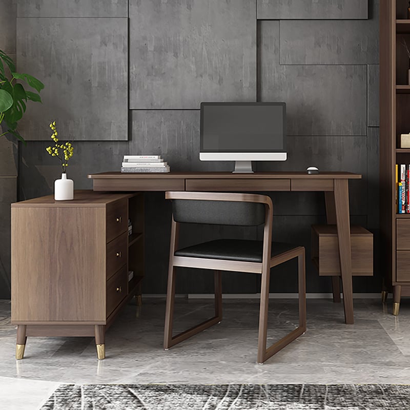 HMR - 47.2" Ultic L-Shaped Home Office Desk Desk with Storage Drawers & Shelf