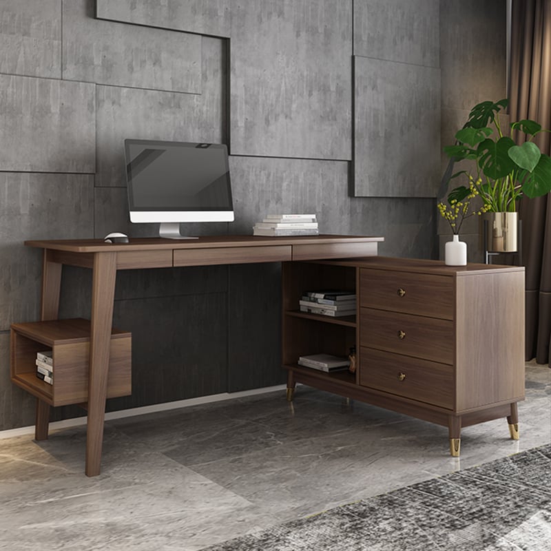 HMR - 47.2" Ultic L-Shaped Home Office Desk Desk with Storage Drawers & Shelf