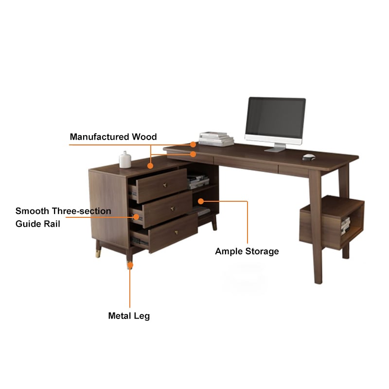 HMR - 47.2" Ultic L-Shaped Home Office Desk Desk with Storage Drawers & Shelf