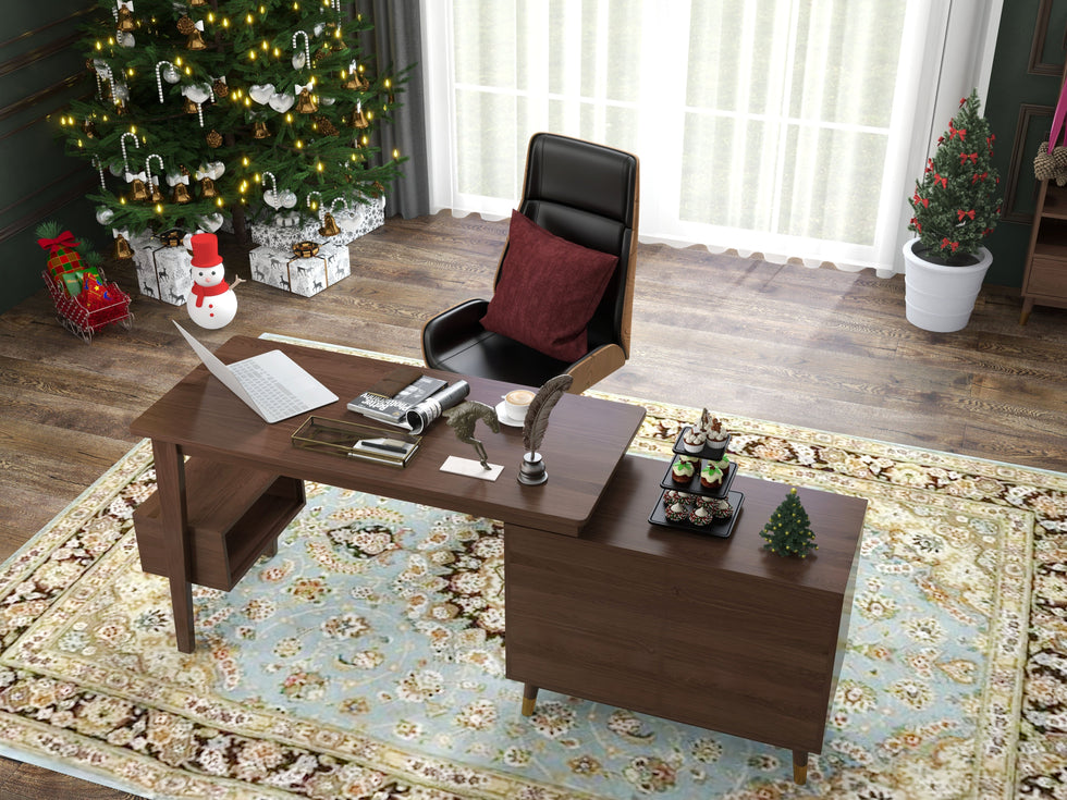 HMR - 47.2" Ultic L-Shaped Home Office Desk Desk with Storage Drawers & Shelf