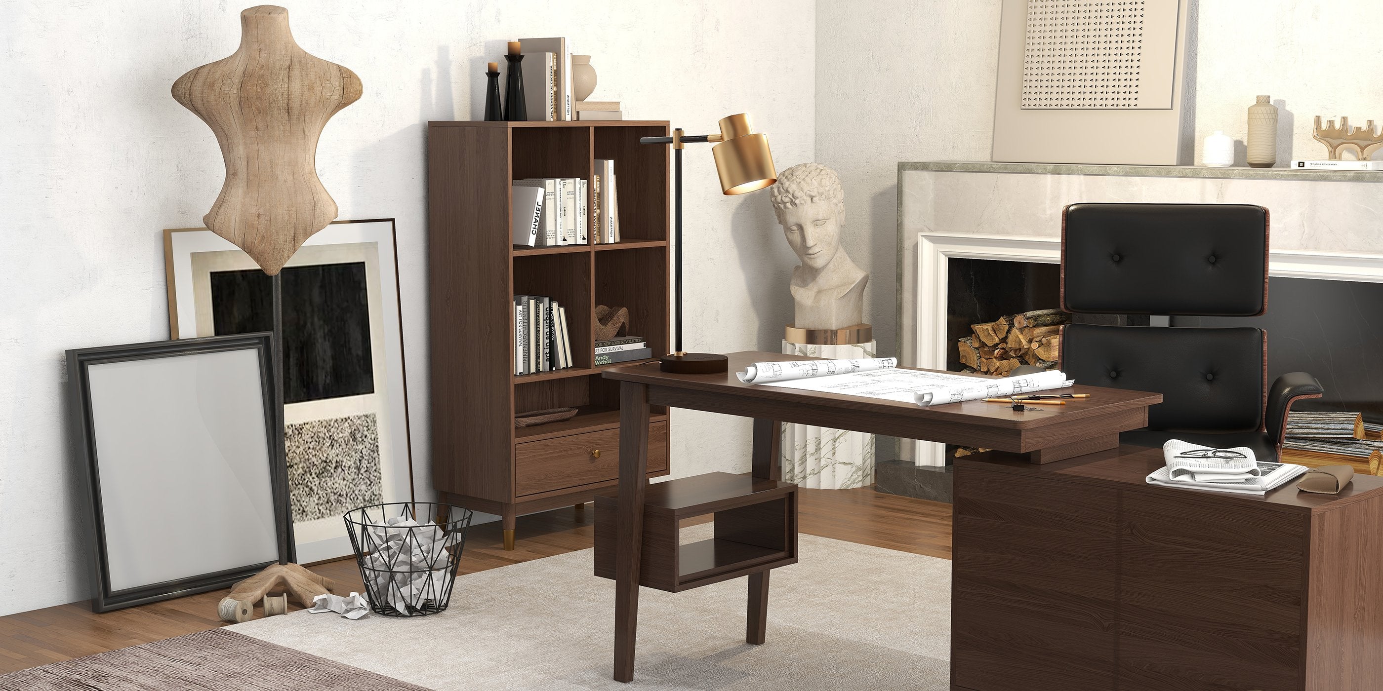 HMR - 47.2" Ultic L-Shaped Home Office Desk Desk with Storage Drawers & Shelf