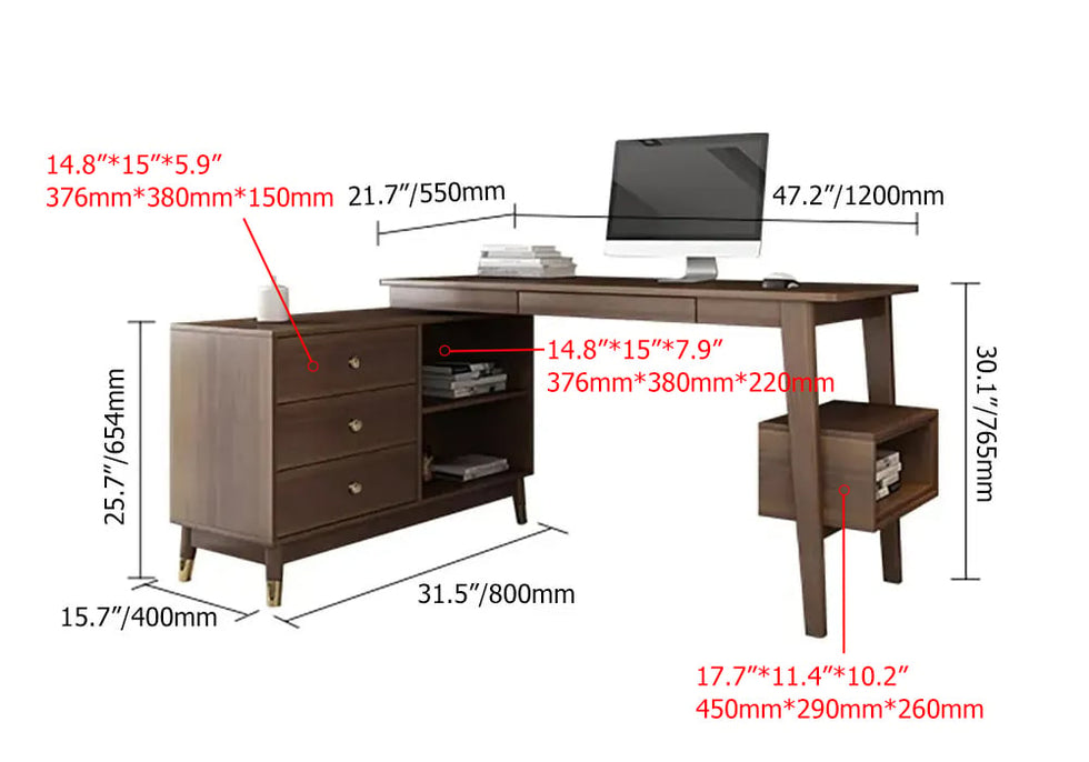 HMR - 47.2" Ultic L-Shaped Home Office Desk Desk with Storage Drawers & Shelf