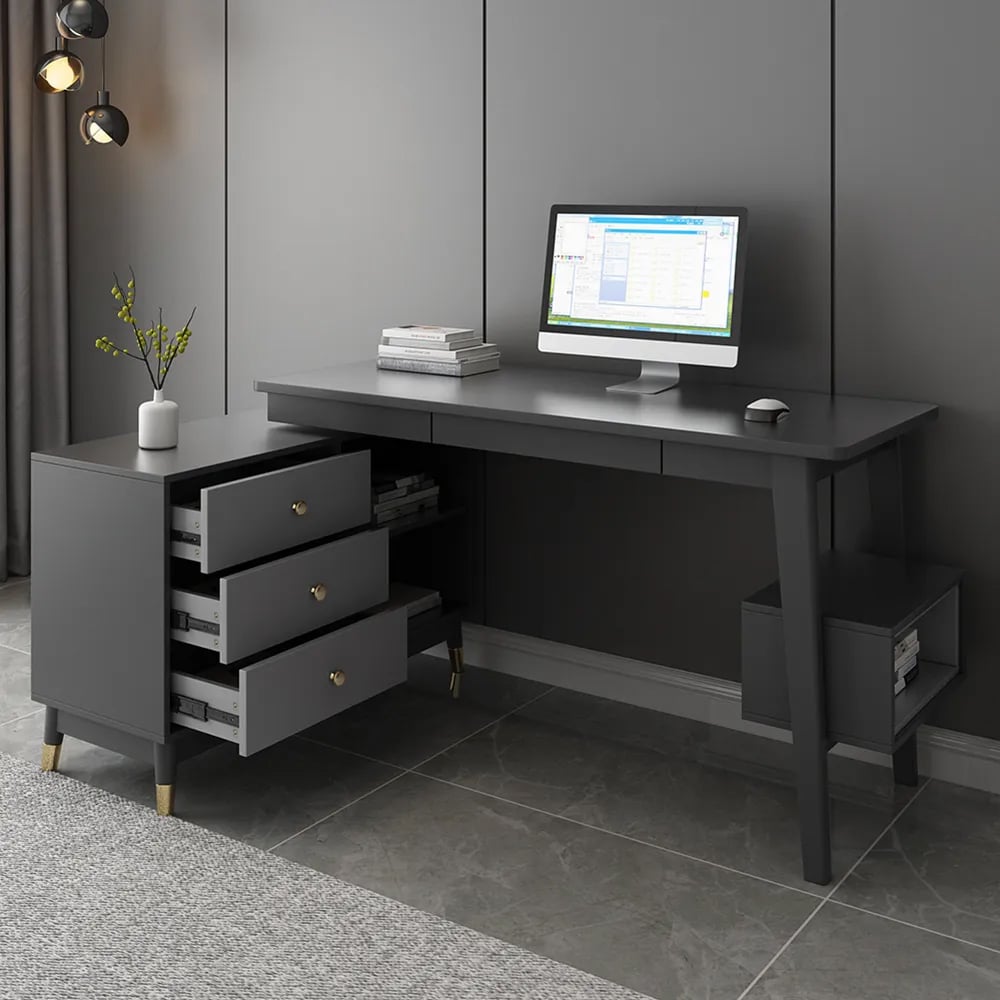 HMR - 47.2" Ultic L-Shaped Home Office Desk Desk with Storage Drawers & Shelf