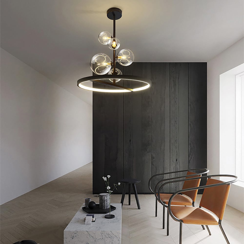 HMR - Bubi Black Glass Globe 5-Light Chandelier Modern for Living Room and Dining Room