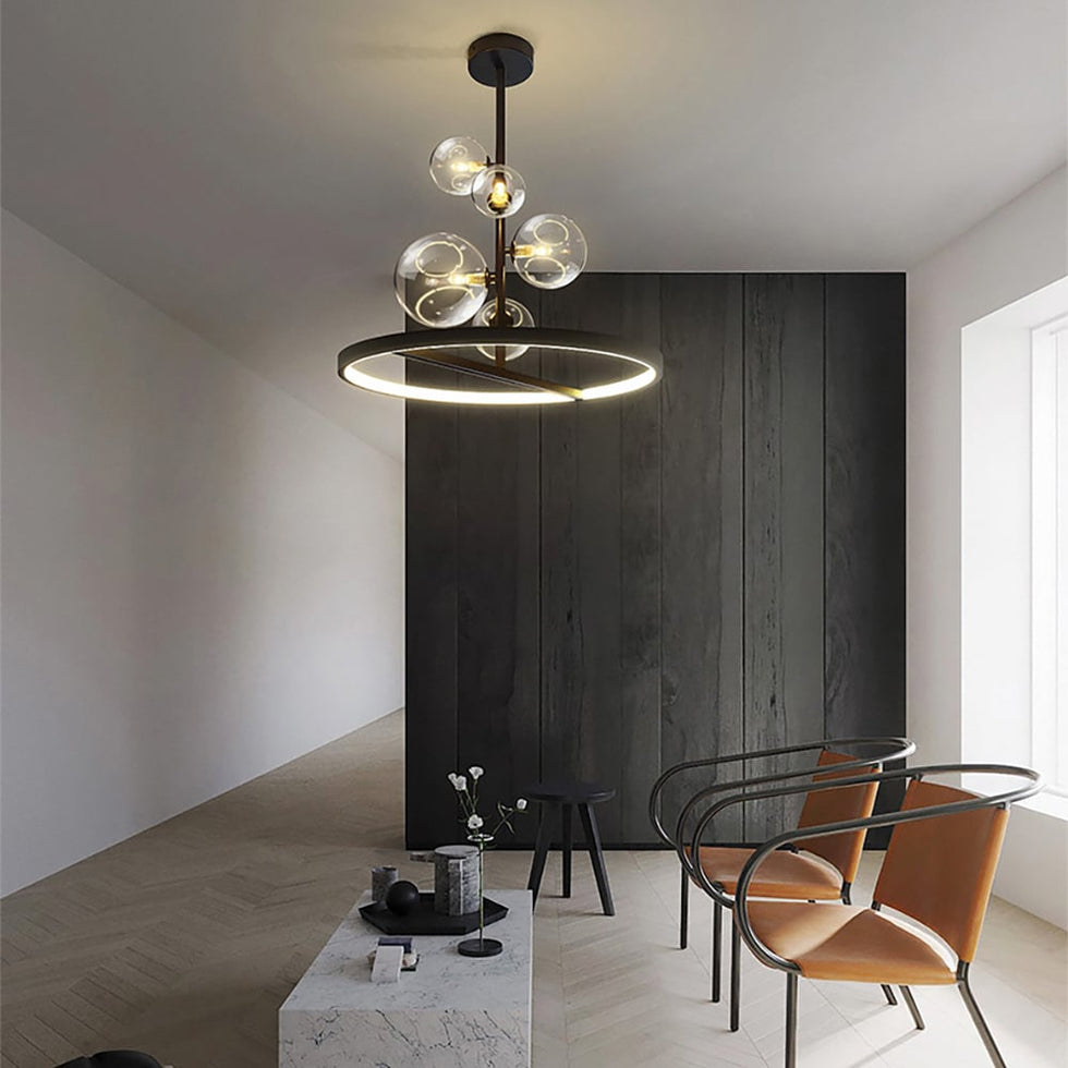 HMR - Bubi Black Glass Globe 5-Light Chandelier Modern for Living Room and Dining Room