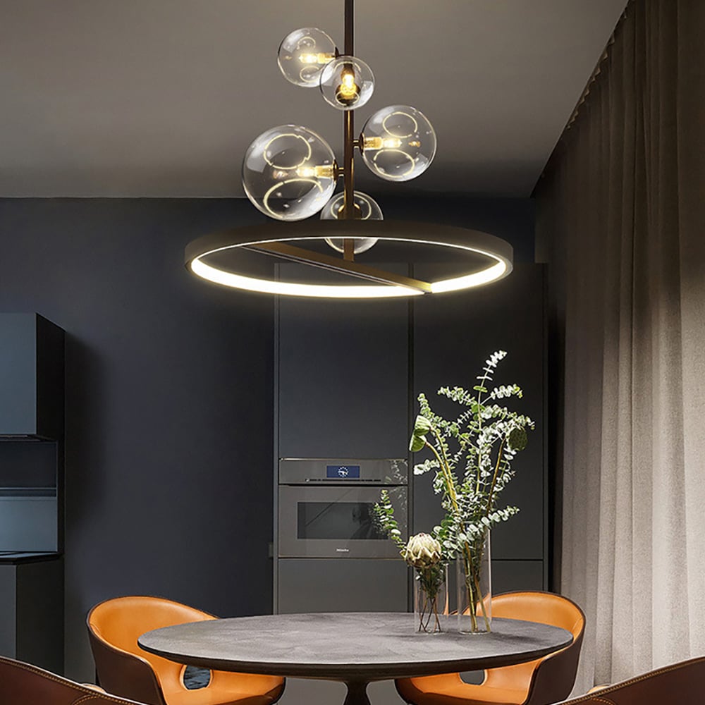 HMR - Bubi Black Glass Globe 5-Light Chandelier Modern for Living Room and Dining Room