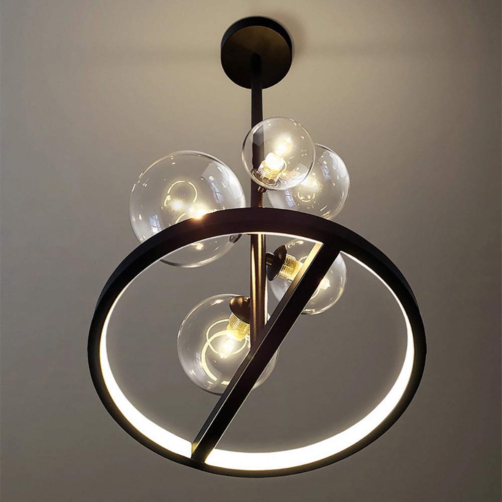 HMR - Bubi Black Glass Globe 5-Light Chandelier Modern for Living Room and Dining Room