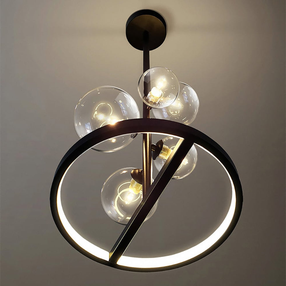 HMR - Bubi Black Glass Globe 5-Light Chandelier Modern for Living Room and Dining Room