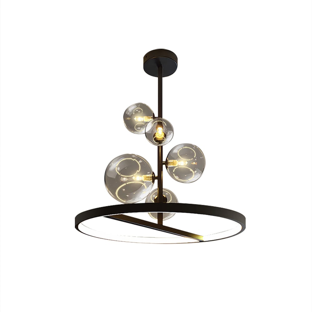 HMR - Bubi Black Glass Globe 5-Light Chandelier Modern for Living Room and Dining Room