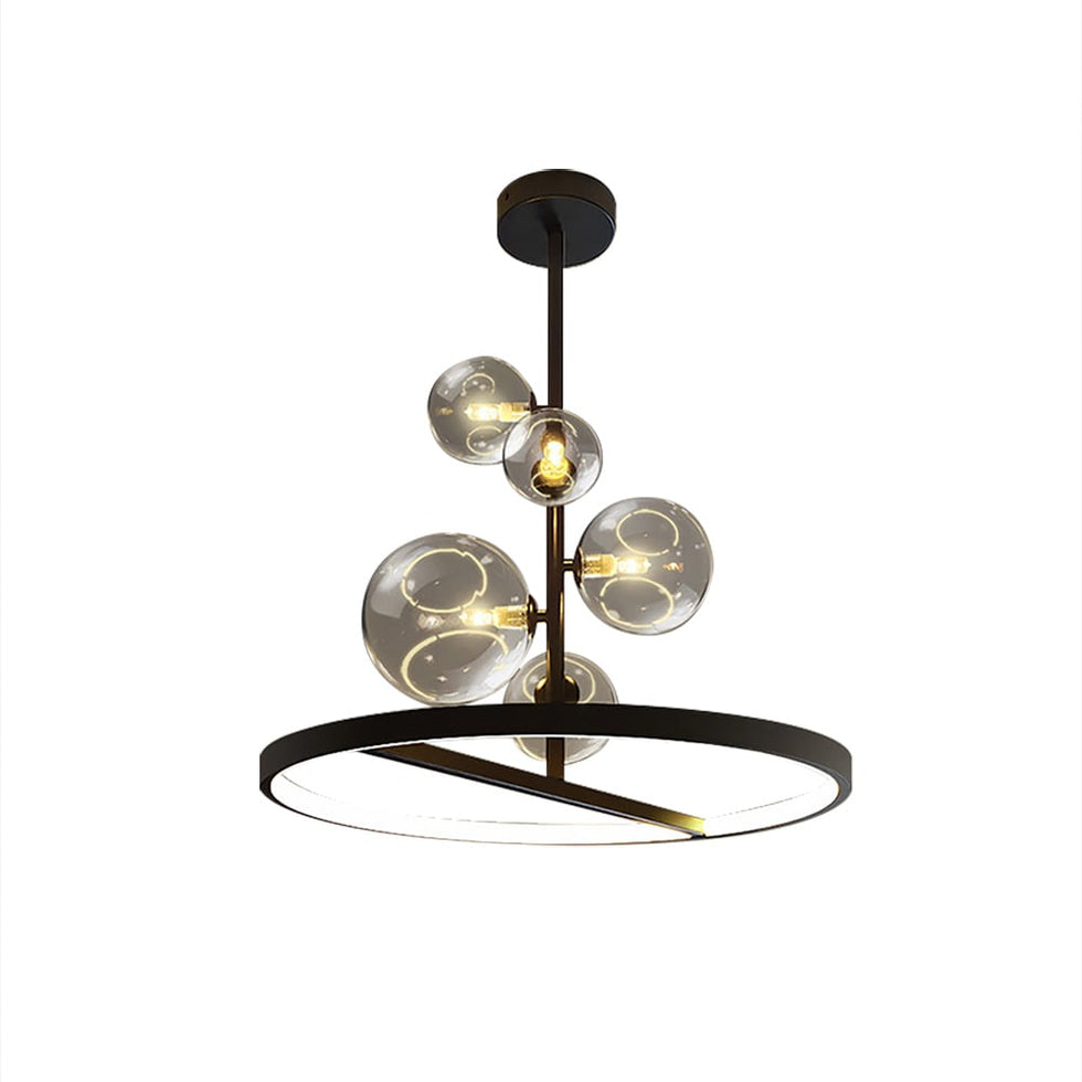 HMR - Bubi Black Glass Globe 5-Light Chandelier Modern for Living Room and Dining Room
