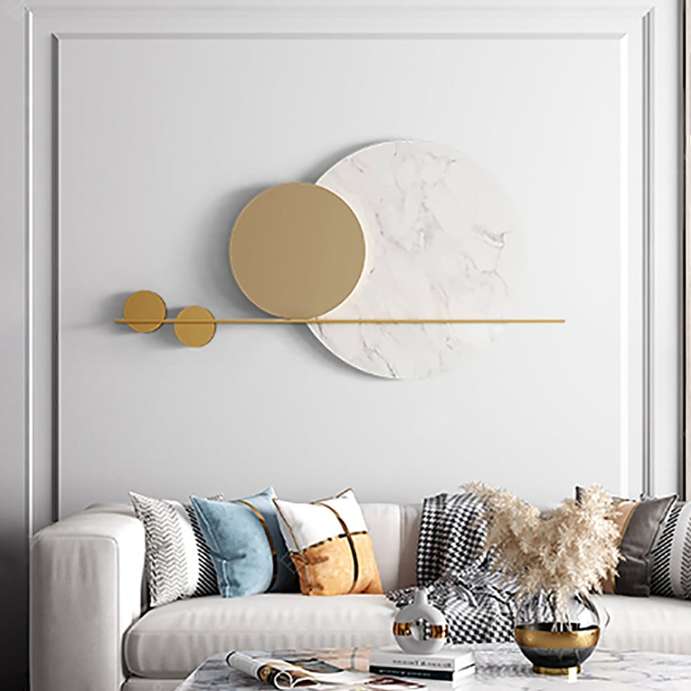 HMR - 47.2" Modern Geometric Wall Decor Round Metal Wall Art in Gold & White for Living Room