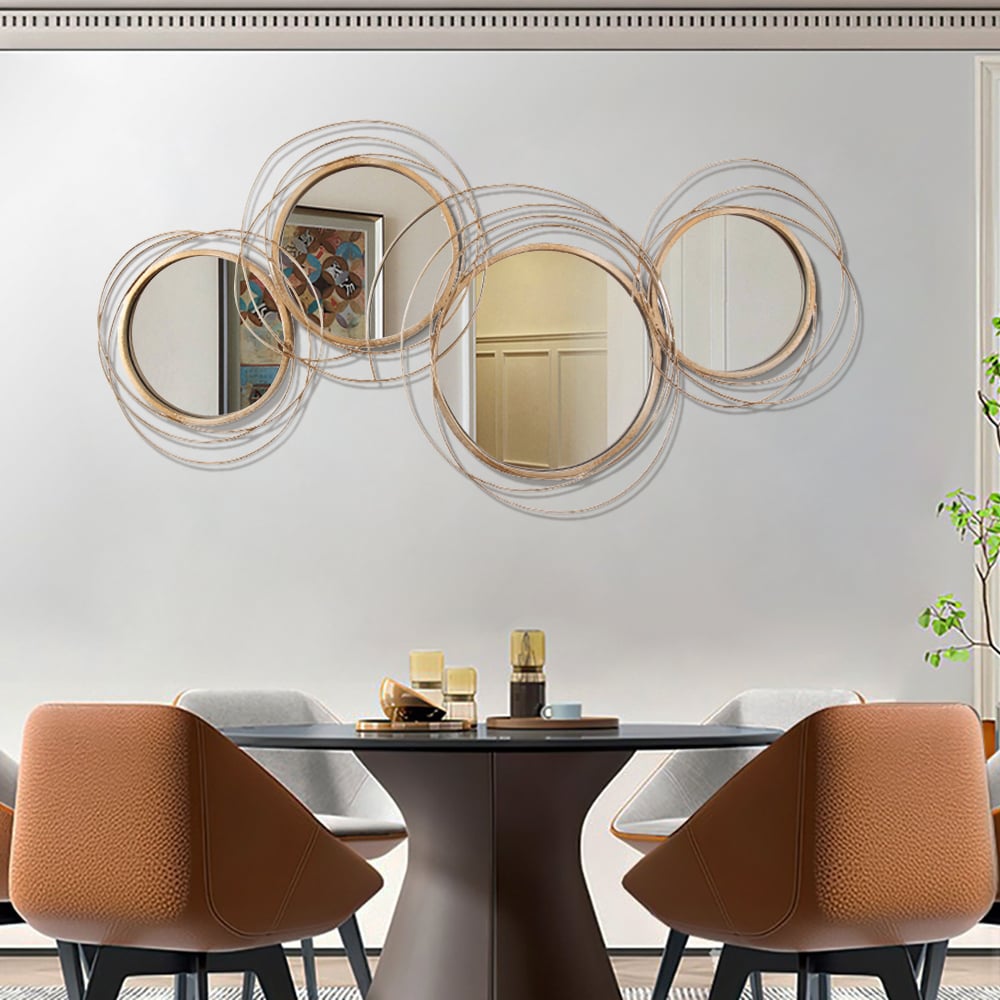 HMR - Modern Luxury Gold Round Wall Mirror Creative 3D Overlapping Metal Décor