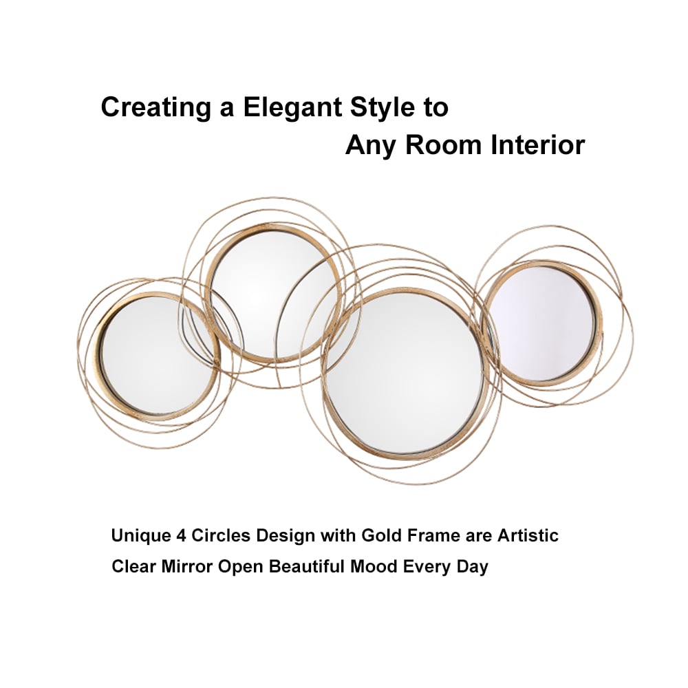 HMR - Modern Luxury Gold Round Wall Mirror Creative 3D Overlapping Metal Décor
