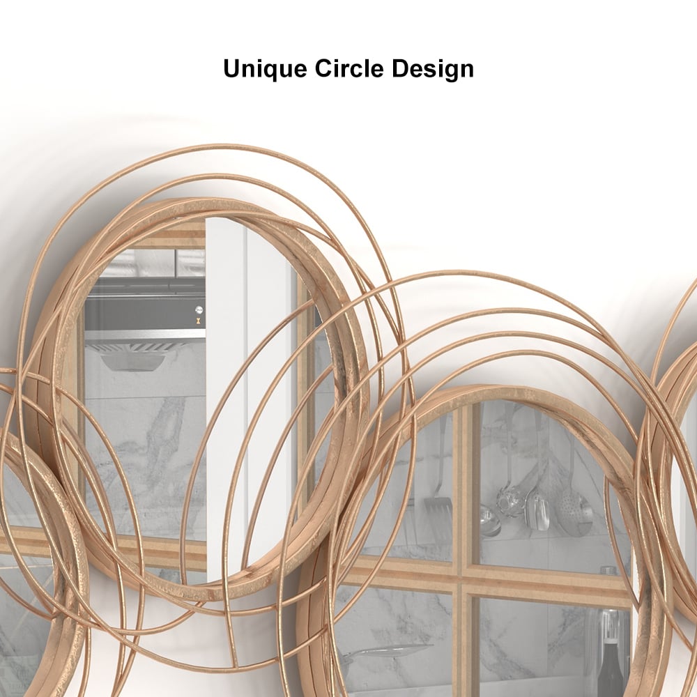 HMR - Modern Luxury Gold Round Wall Mirror Creative 3D Overlapping Metal Décor