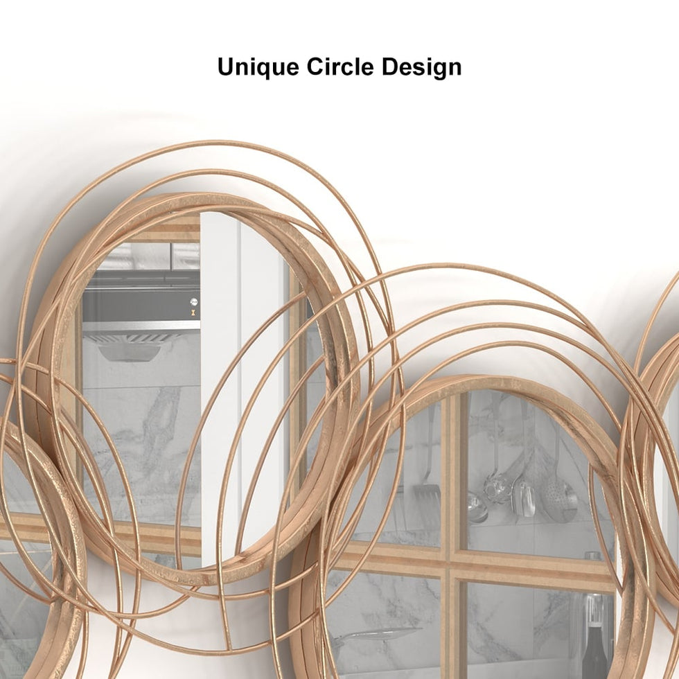 HMR - Modern Luxury Gold Round Wall Mirror Creative 3D Overlapping Metal Décor