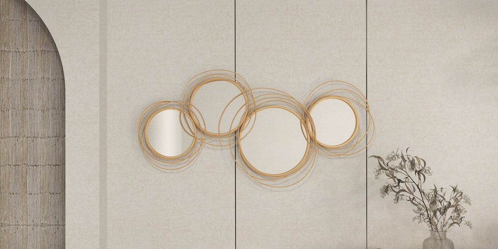 HMR - Modern Luxury Gold Round Wall Mirror Creative 3D Overlapping Metal Décor