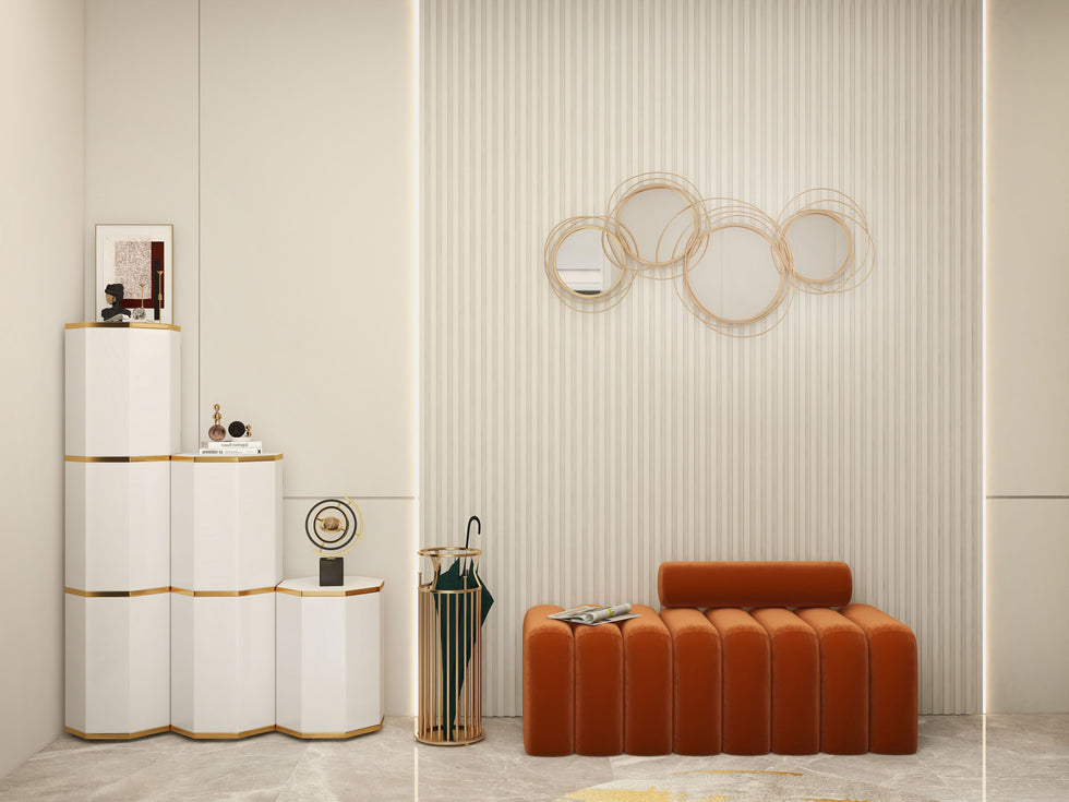 HMR - Modern Luxury Gold Round Wall Mirror Creative 3D Overlapping Metal Décor