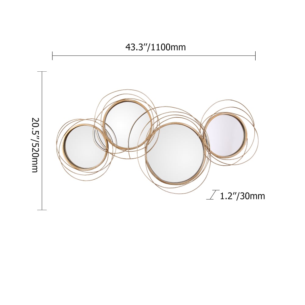 HMR - Modern Luxury Gold Round Wall Mirror Creative 3D Overlapping Metal Décor