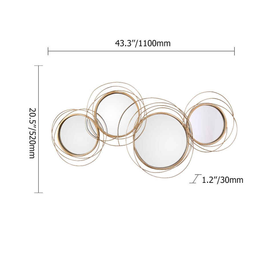 HMR - Modern Luxury Gold Round Wall Mirror Creative 3D Overlapping Metal Décor