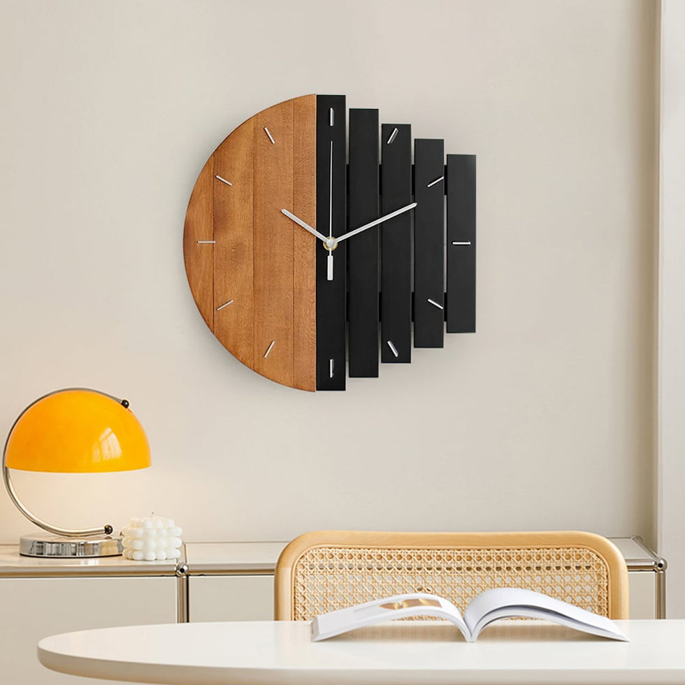 HMR - Abstract Wall Clock Hanging Artistic Decor in Natural Wood