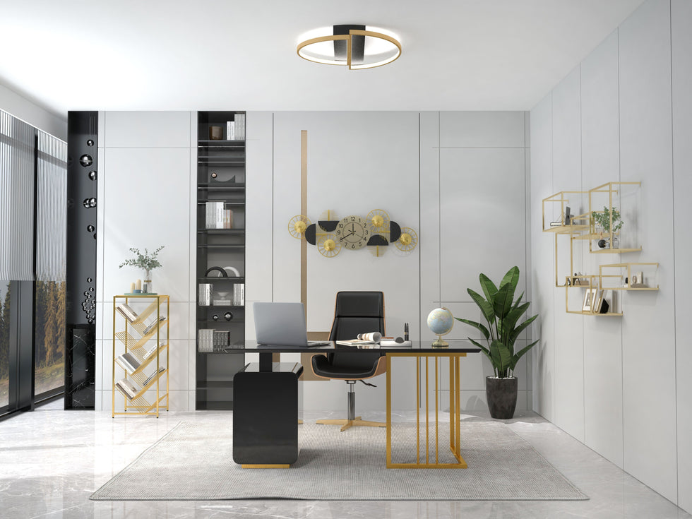 HMR - Modern LED Geometric Flush Mount Light in Gold & Black