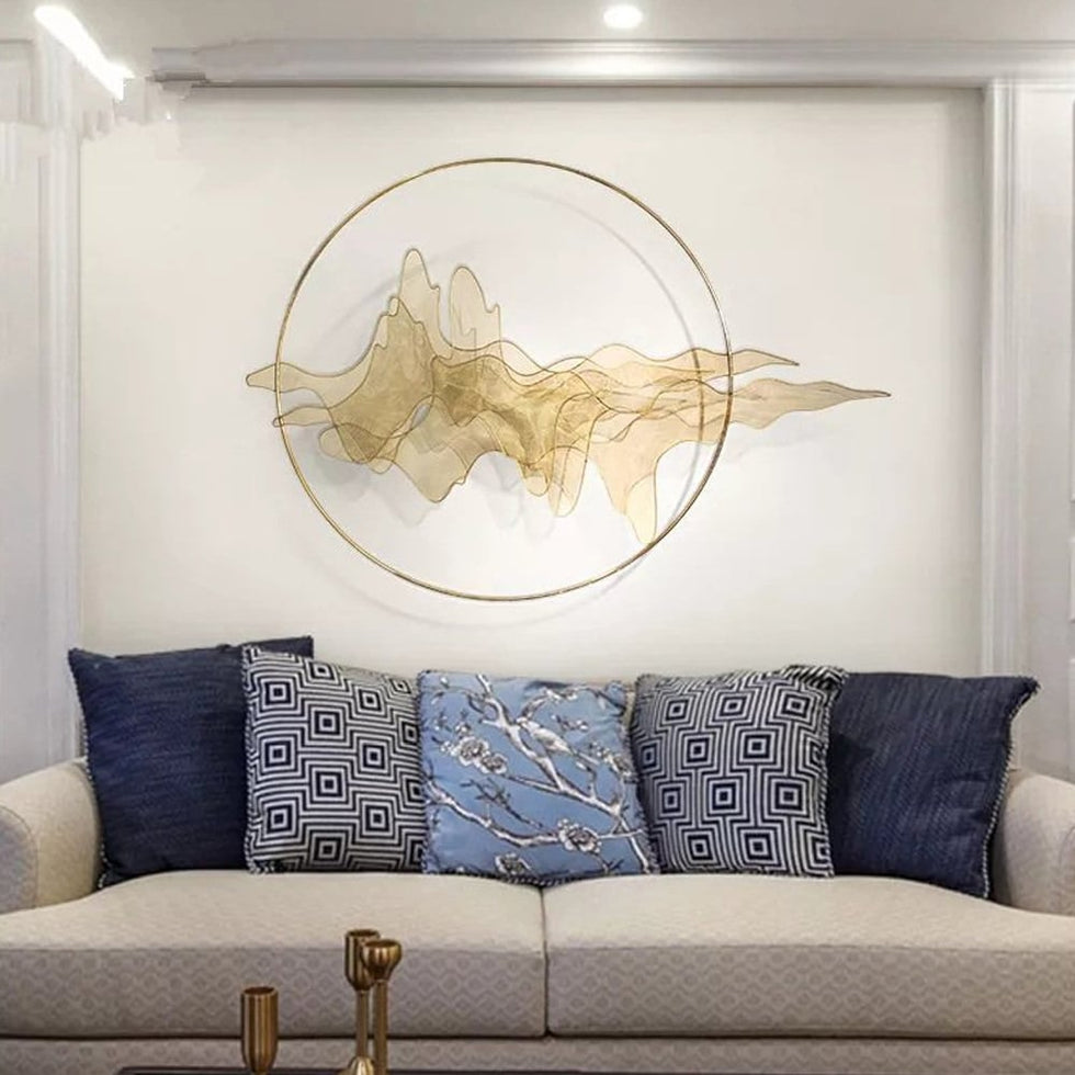 HMR - Natural Abstract Landscape Wall Decor 3D Gold Metal Wall Art 39.4" x 26.8" Living Room
