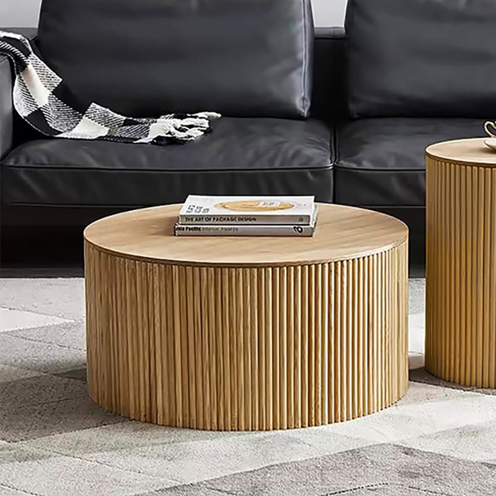 HMR - Round Wood Coffee Table with Storage