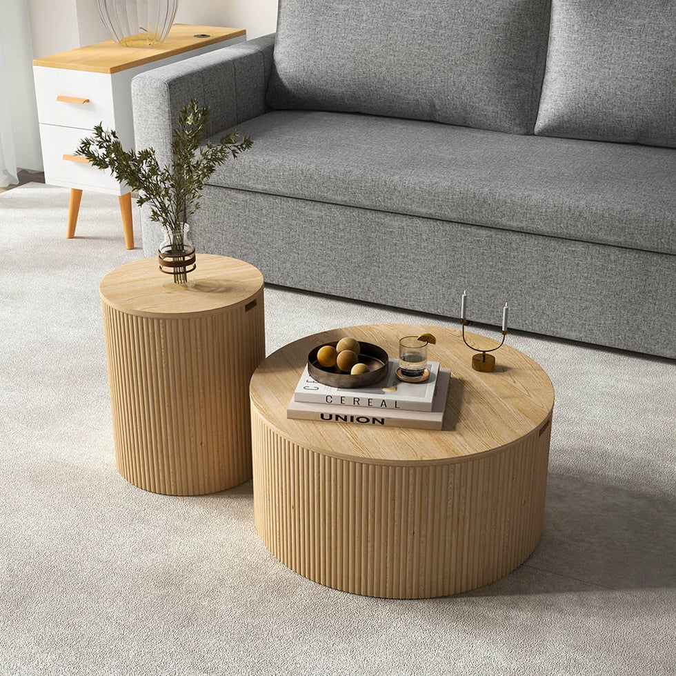 HMR - Round Wood Coffee Table with Storage
