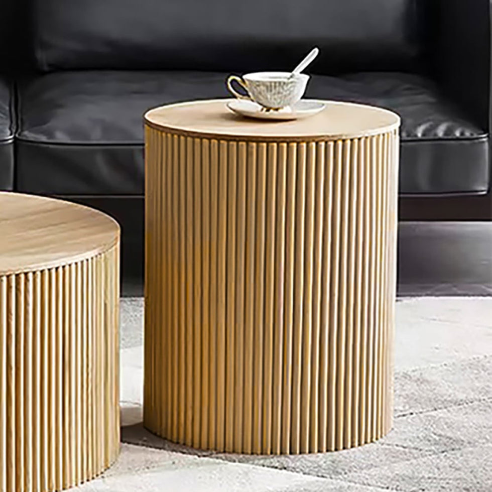 HMR - Round Wood Coffee Table with Storage